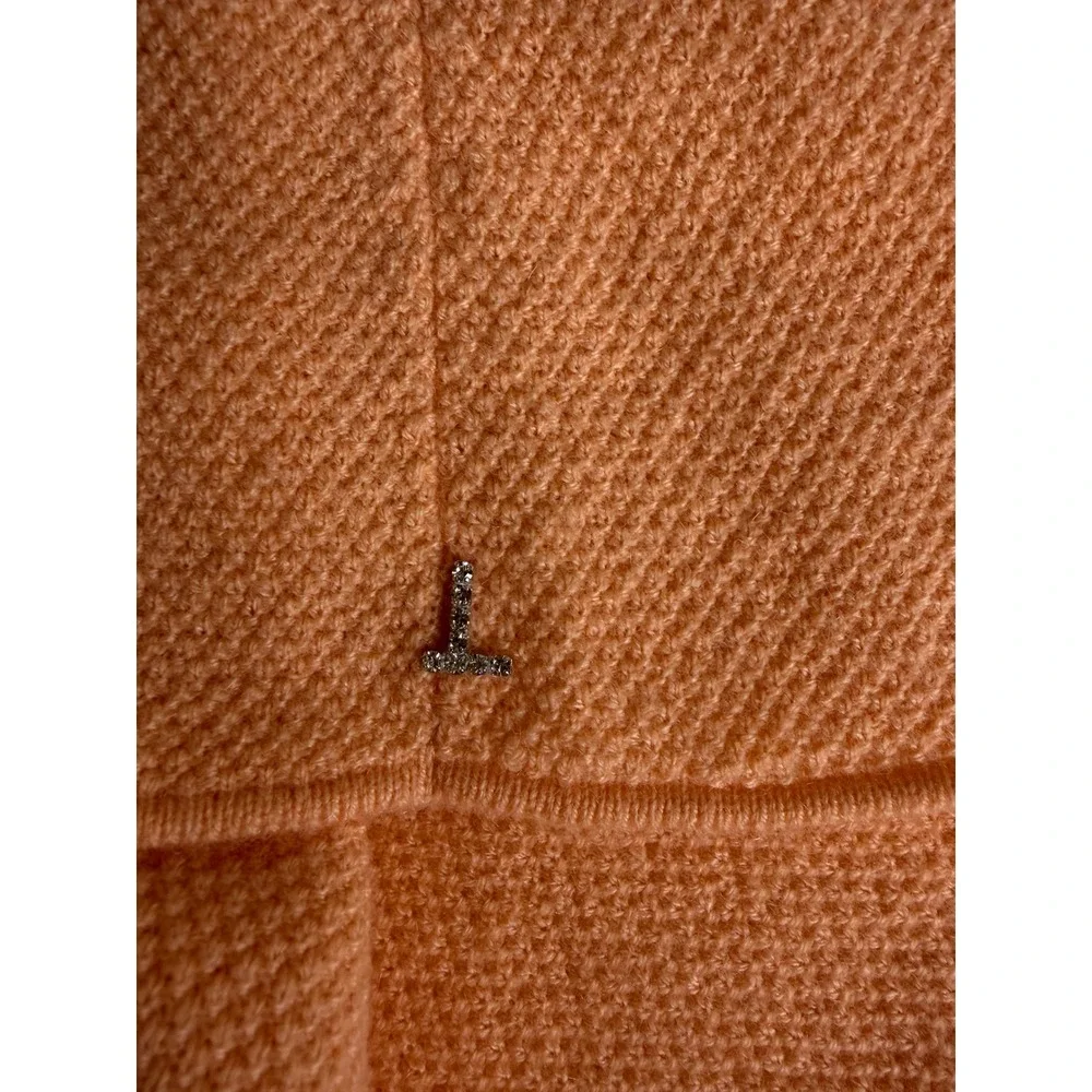 Lafayette 148 New York Peach 100% Cashmere Honeycomb Knit Sweater Size M KC04 - Picture 6 of 6